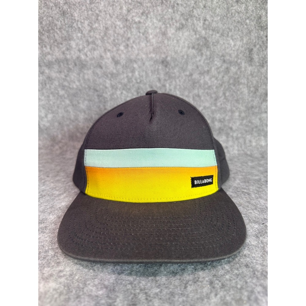 Billabong Mens Snapback Hat Gray Tri-Color Stripe Flat‎ Brim Cap MAHTFTRI